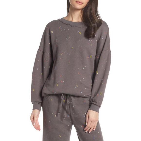 Free People Tops - Free People Movement Make It Count Gray Splatter Printed Sweatshirt- Size Medium